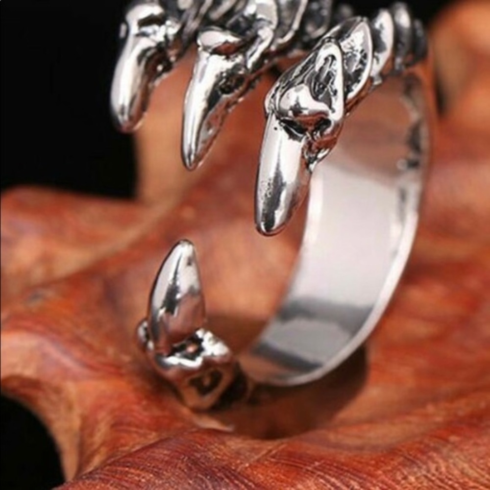 🛑$29 Dragon Claw Goth Biker Rock Punk Silver Ring Adjustable